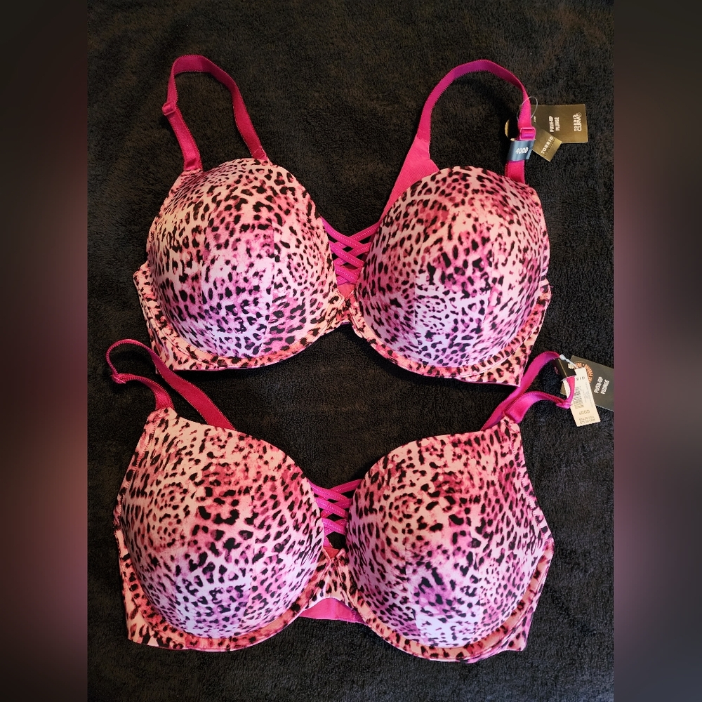 2 TORRID pink leopard print push up plunge bras both size 40DD